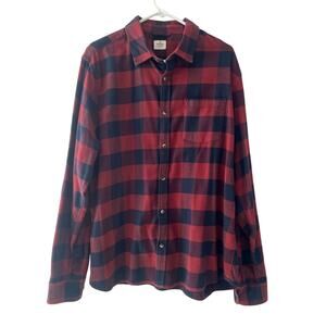 Marine Layer Mens Red & Navy Plaid Button-Up Shirt Size XL Cotton Long Sleeves